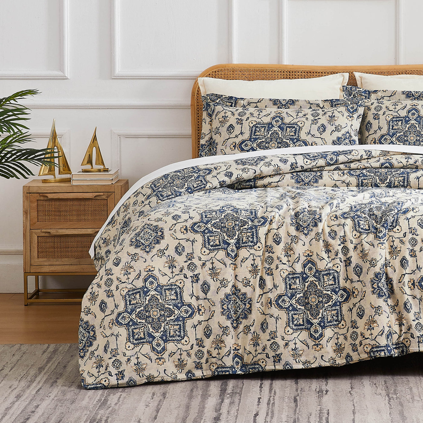 Front View of Persia Oversized Comforter Set in indigo#color_persia-indigo