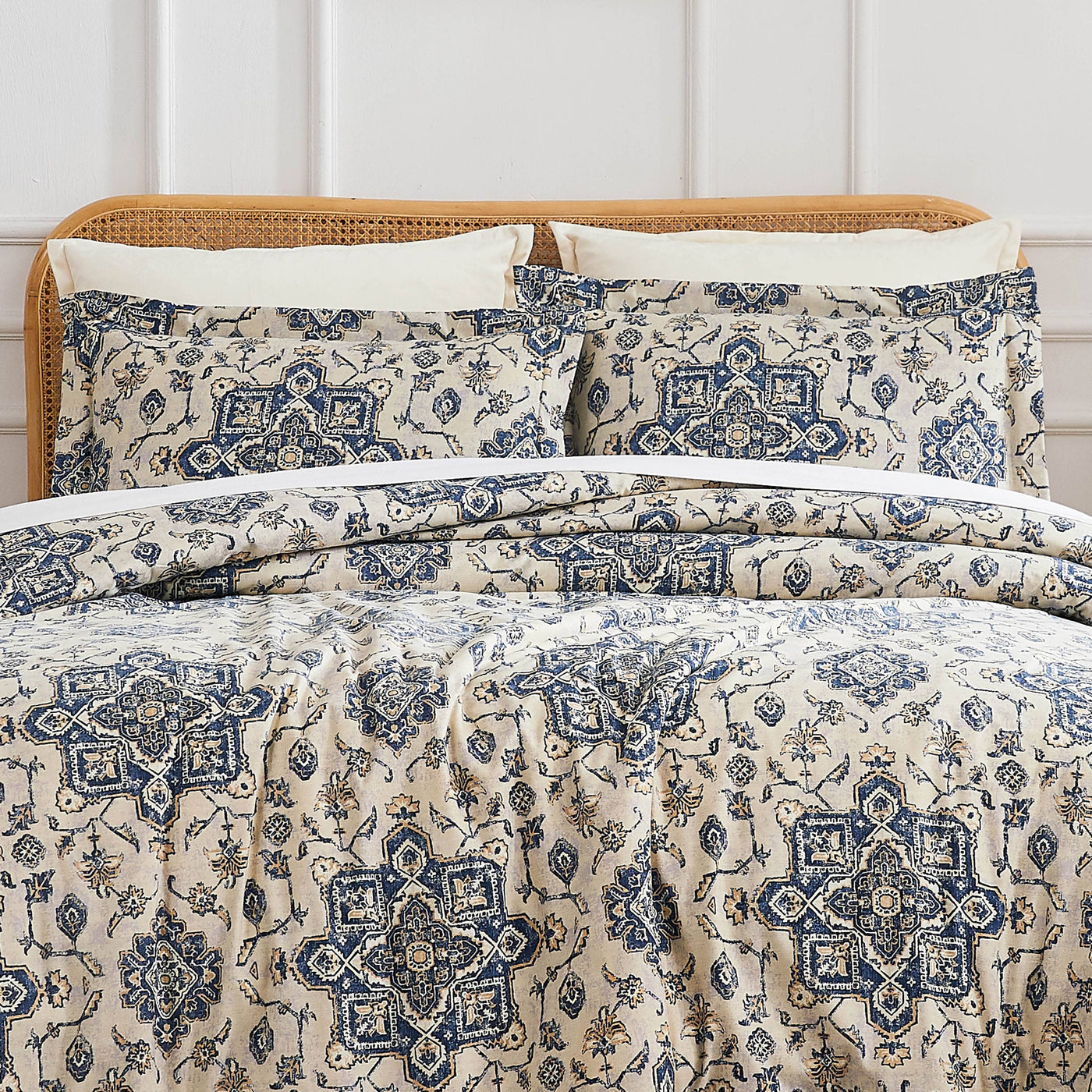 Front View of Persia Oversized Comforter Set in indigo#color_persia-indigo