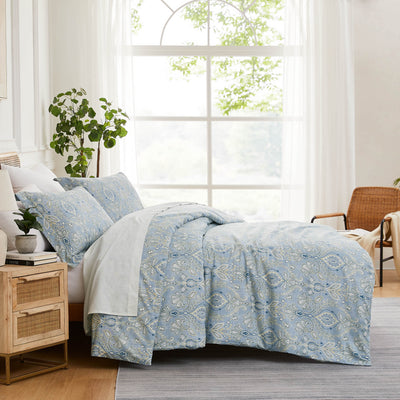 Side View of Country Summer Comforter Set in Blue#color_country-summer-blue