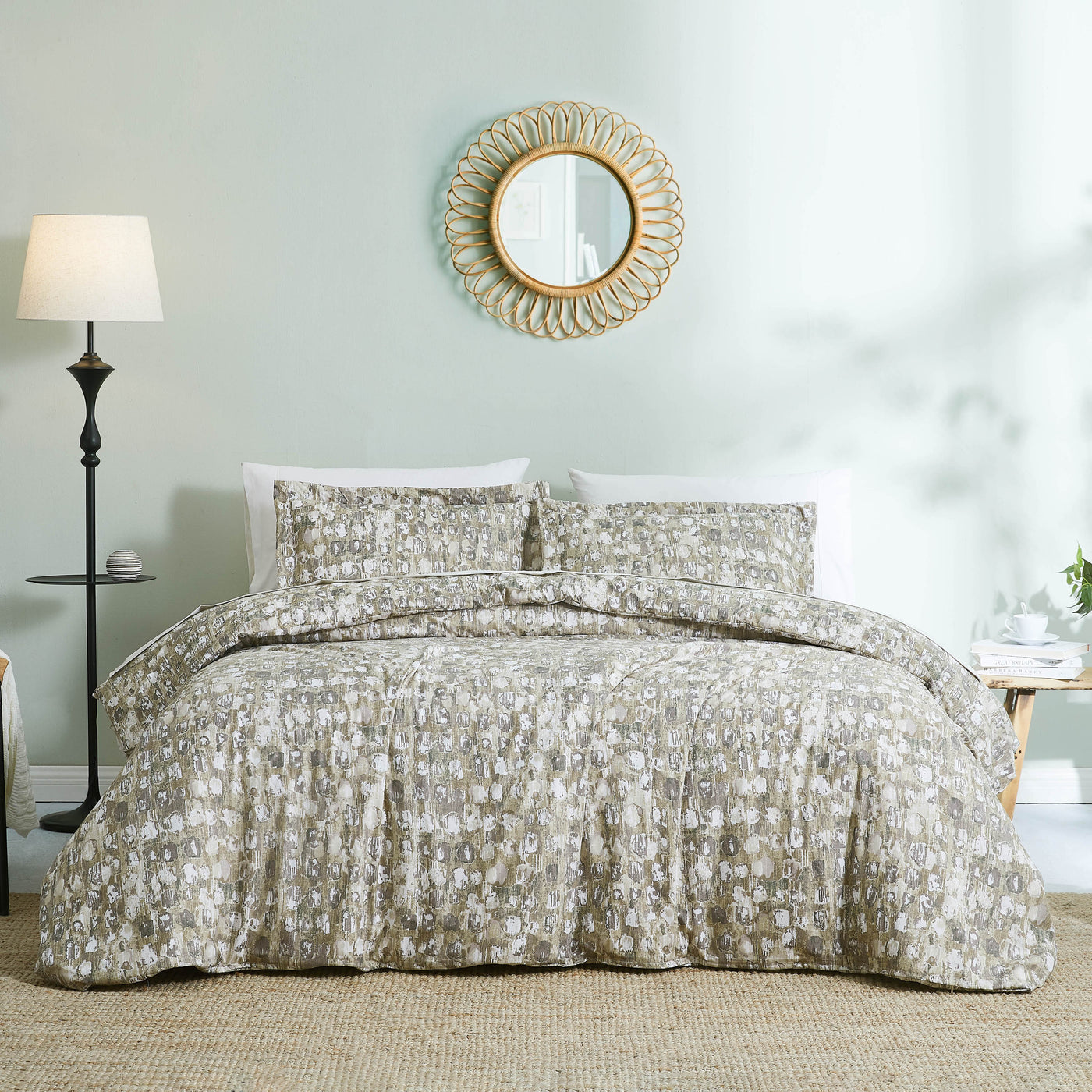 Front View of Rhythm Oversized Comforter Set in taupe#color_rhythm-taupe