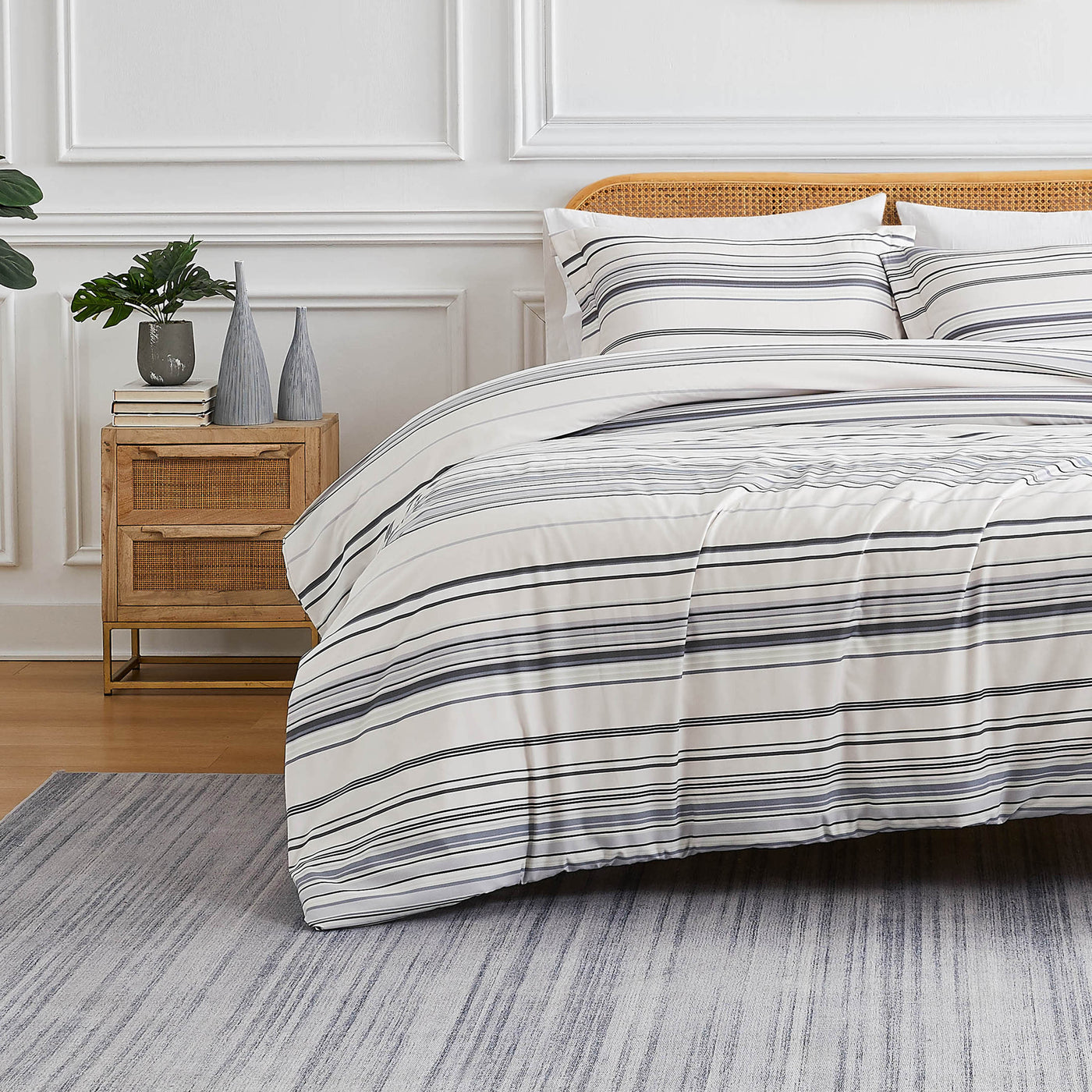 Front View of Malibu Dreams Comforter Set in Grey#color_malibu-dreams-grey