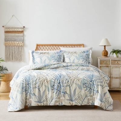 Front View of Palm Leaf Comforter in blue#color_palm-leaf-blue