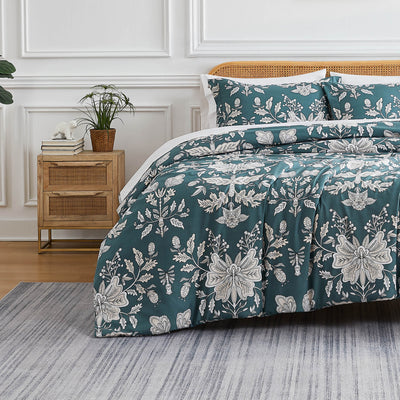 Front View of Baronessa Down Alternative Comforter Set in Blue#color_baronessa-smokey-blue