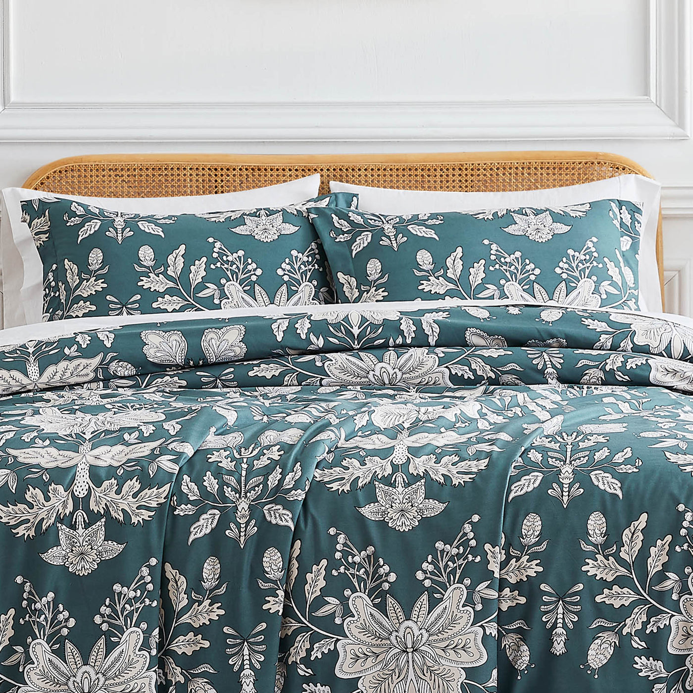 Front View of Baronessa Down Alternative Comforter Set in Blue#color_baronessa-smokey-blue