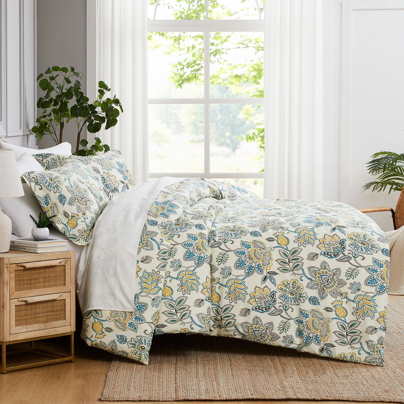 Side View of Global Paisley Comforter Set in Cream#color_global-paisley-cream