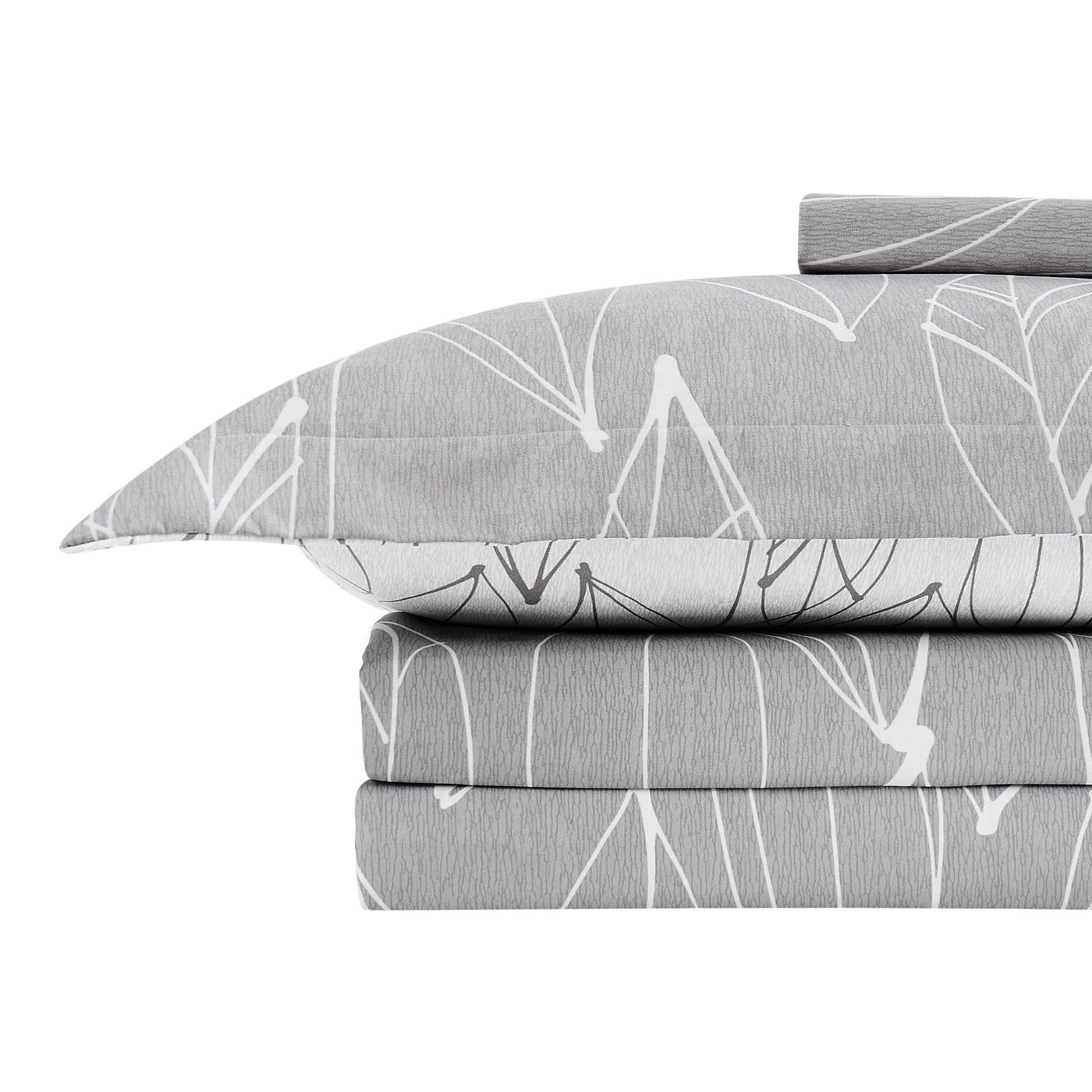 Stack Image of Contemporary Leaves Reversible Duvet Cover Set in Grey#color_contemporary-leaves-grey