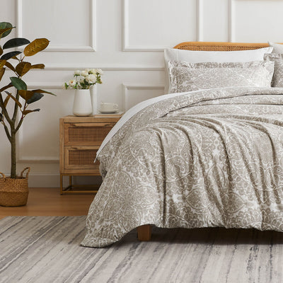 Front View of Ashanti Oversized Duvet Cover Set in bone#color_ashanti-bone