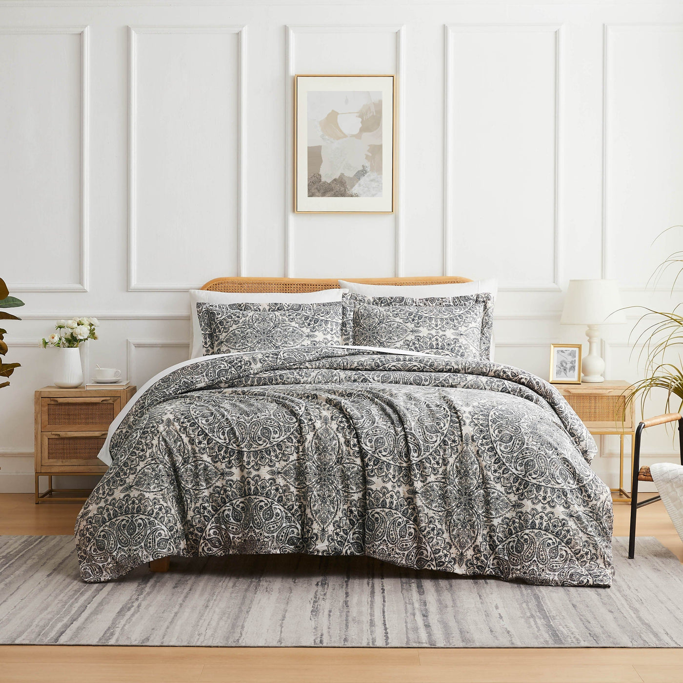 Front View of Ashanti Oversized Duvet Cover Set in Grey#color_ashanti-grey