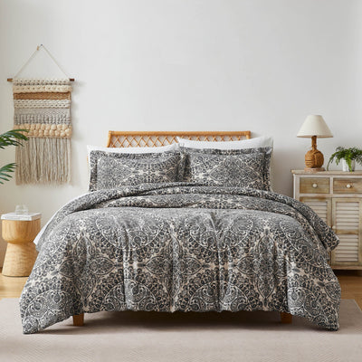 Front View of Ashanti Oversized Duvet Cover Set in Grey#color_ashanti-grey