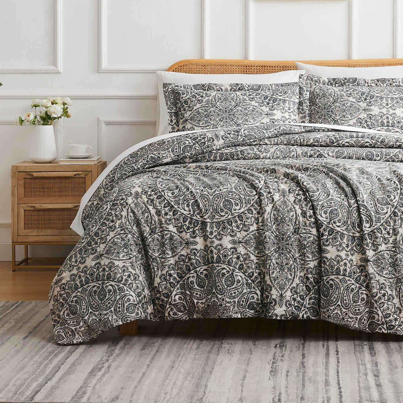 Front View of Ashanti Oversized Duvet Cover Set in Grey#color_ashanti-grey