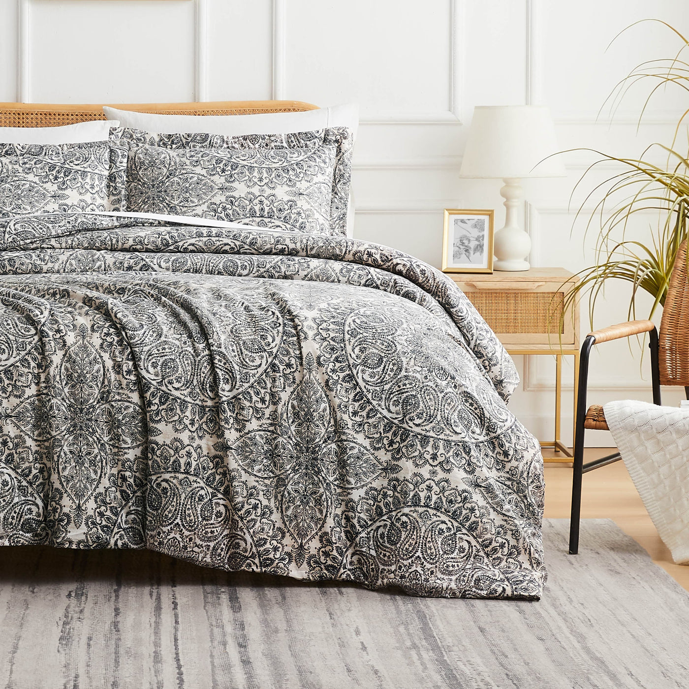 Front View of Ashanti Oversized Duvet Cover Set in Grey#color_ashanti-grey