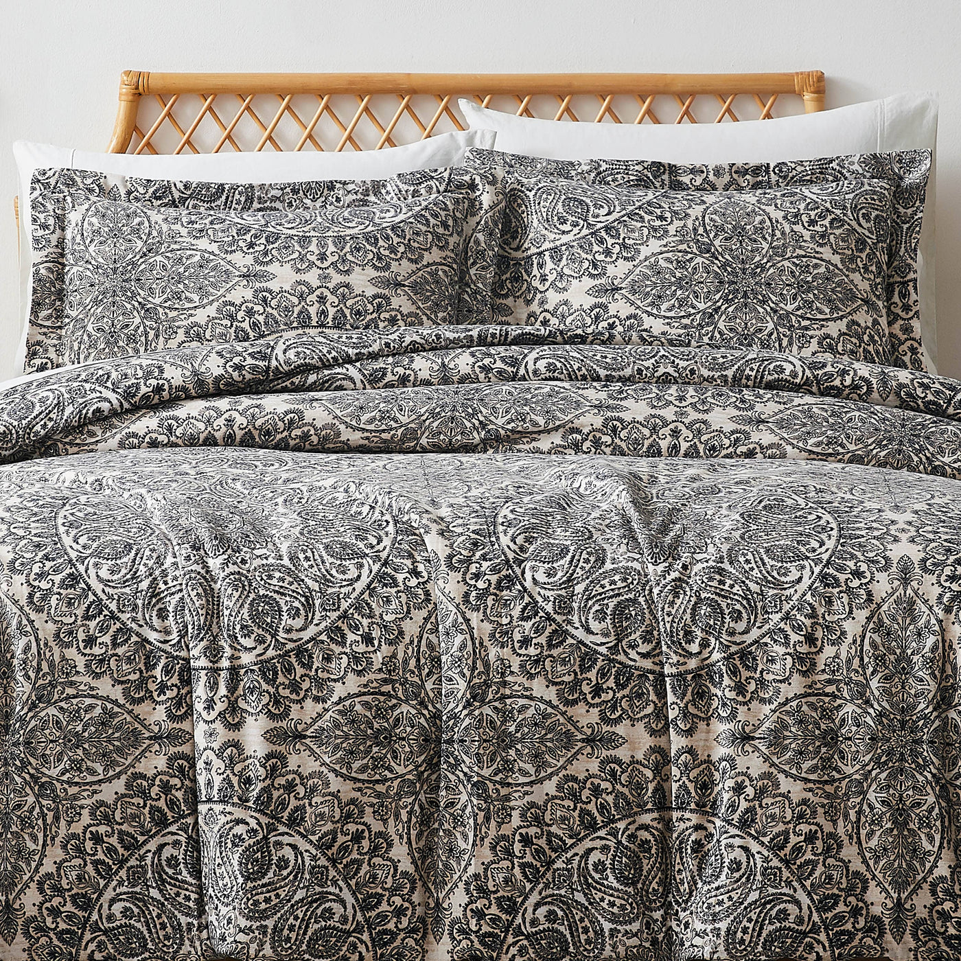 Front View of Ashanti Oversized Duvet Cover Set in Grey#color_ashanti-grey