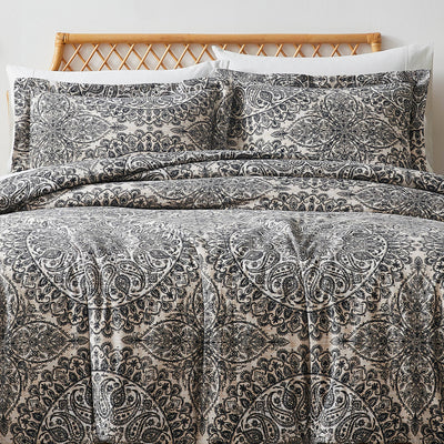 Front View of Ashanti Oversized Duvet Cover Set in Grey#color_ashanti-grey