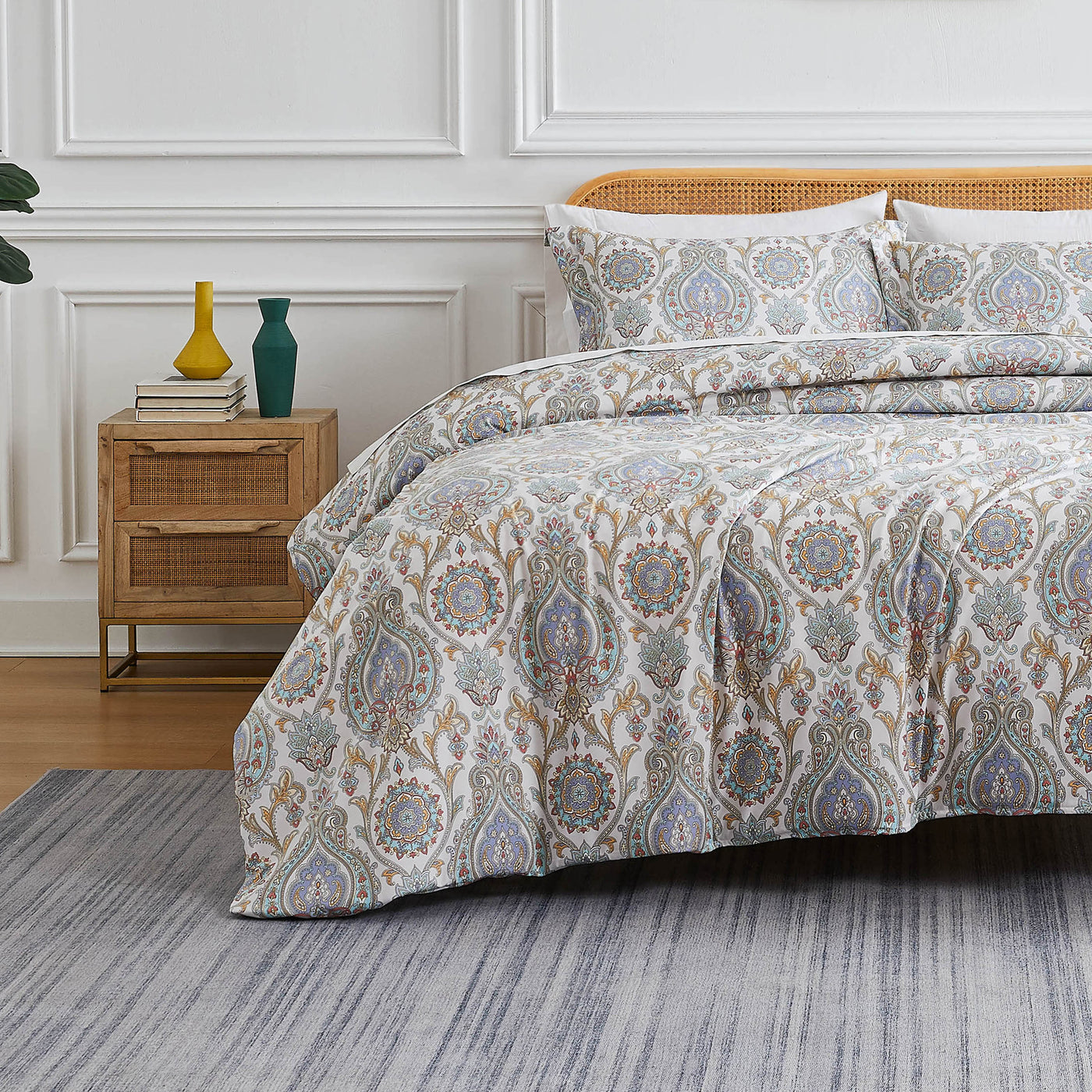 Front View of Majestic Paisley Duvet Cover Set in Aqua#color_majestic-paisley-aqua