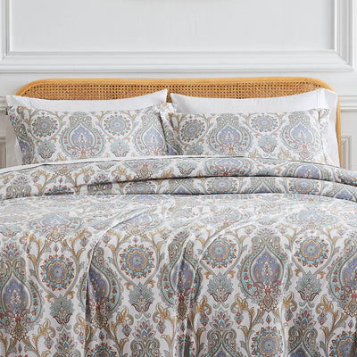 Front View of Majestic Paisley Duvet Cover Set in Aqua#color_majestic-paisley-aqua