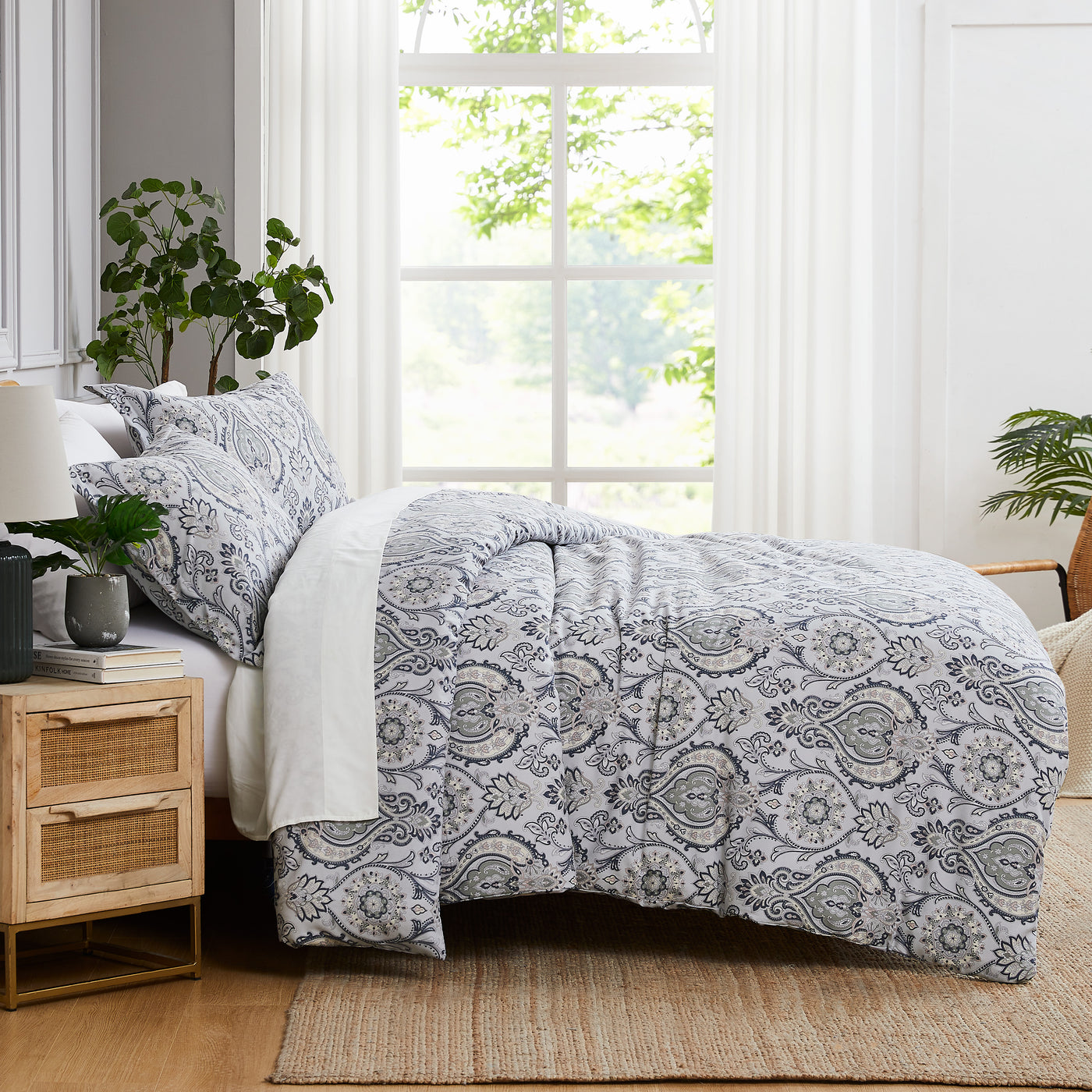 Side View of Majestic Paisley Duvet Cover Set in Grey#color_majestic-paisley-grey