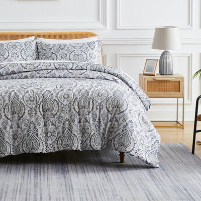 Front View of Majestic Paisley Duvet Cover Set in Grey#color_majestic-paisley-grey