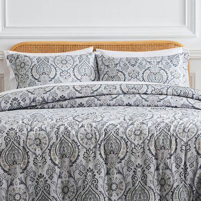 Front View of Majestic Paisley Duvet Cover Set in Grey#color_majestic-paisley-grey