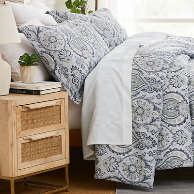 Side View of Majestic Paisley Duvet Cover Set in Grey#color_majestic-paisley-grey