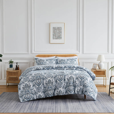 Front View of Bluebell Paisley Duvet Cover Set in Blue#color_bluebell-paisley-blue