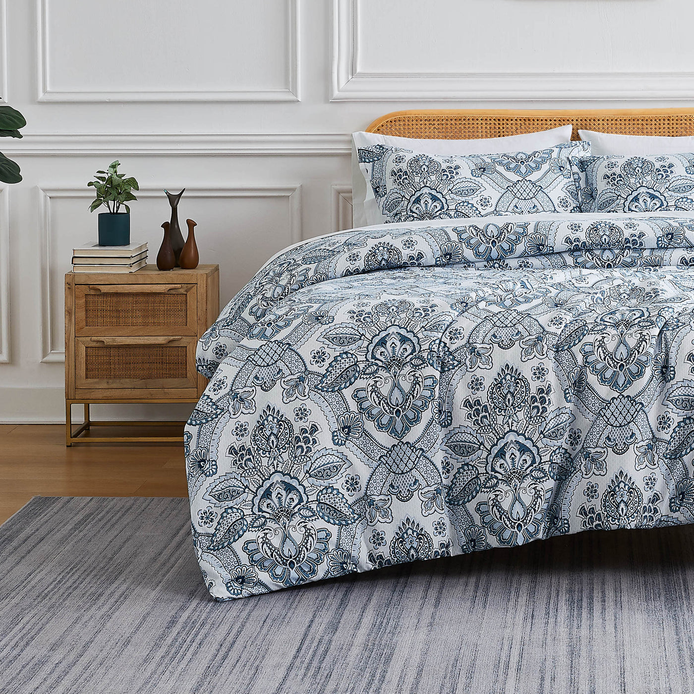 Front View of Bluebell Paisley Duvet Cover Set in Blue#color_bluebell-paisley-blue