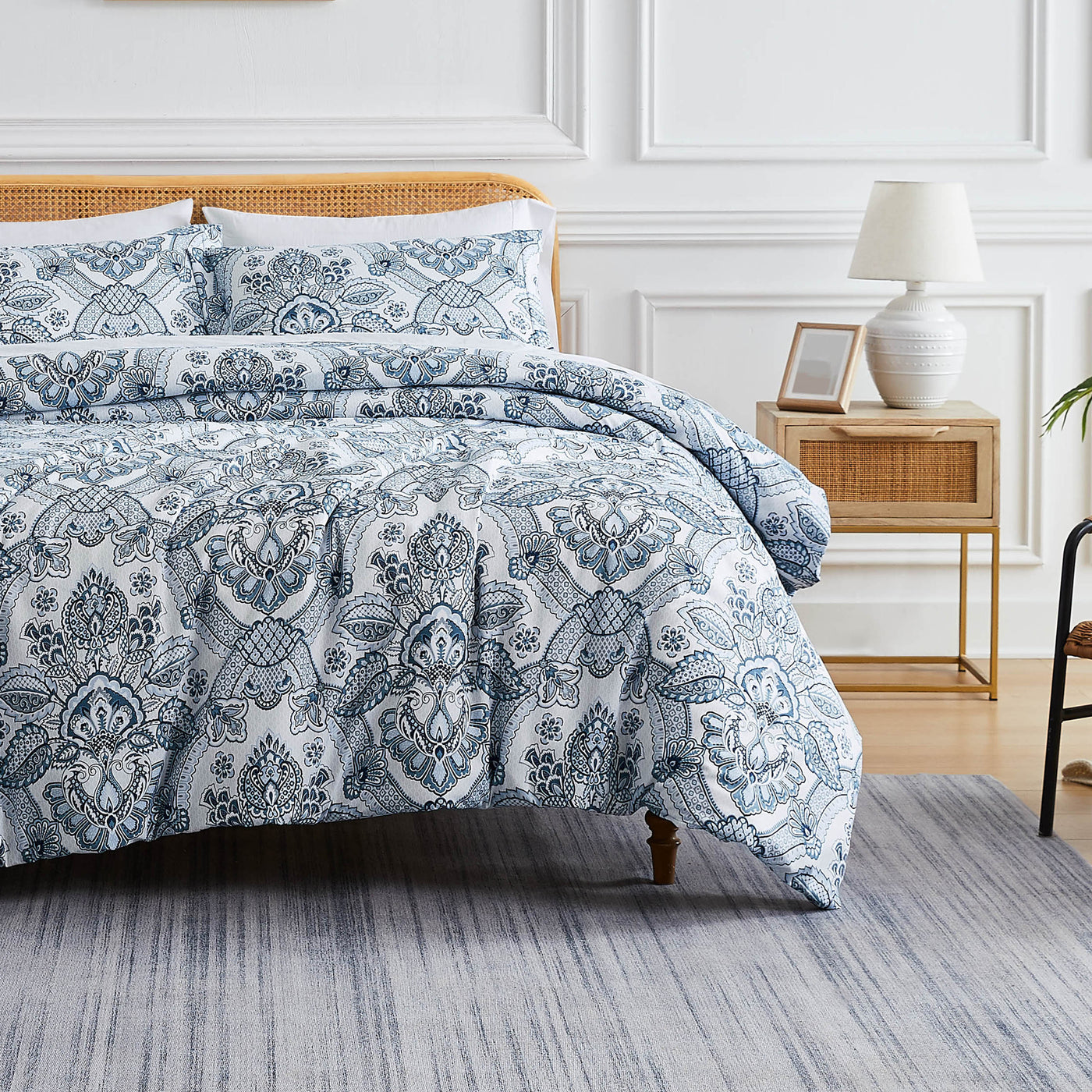 Front View of Bluebell Paisley Duvet Cover Set in Blue#color_bluebell-paisley-blue