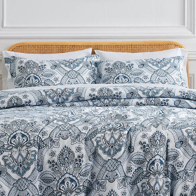 Front View of Bluebell Paisley Duvet Cover Set in Blue#color_bluebell-paisley-blue