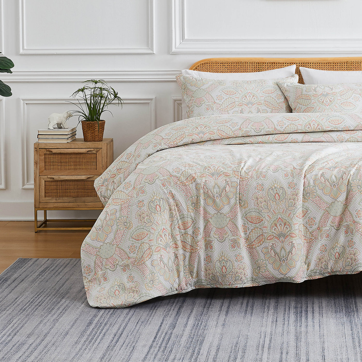 Front View of Bluebell Paisley Duvet Cover Set in Coral#color_bluebell-paisley-coral