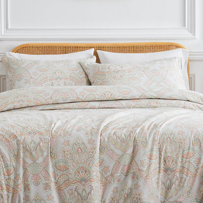 Front View of Bluebell Paisley Duvet Cover Set in Coral#color_bluebell-paisley-coral