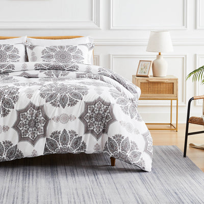 Front View of Tranquil Zen Duvet Cover Set in Grey#color_tranquil-zen-grey