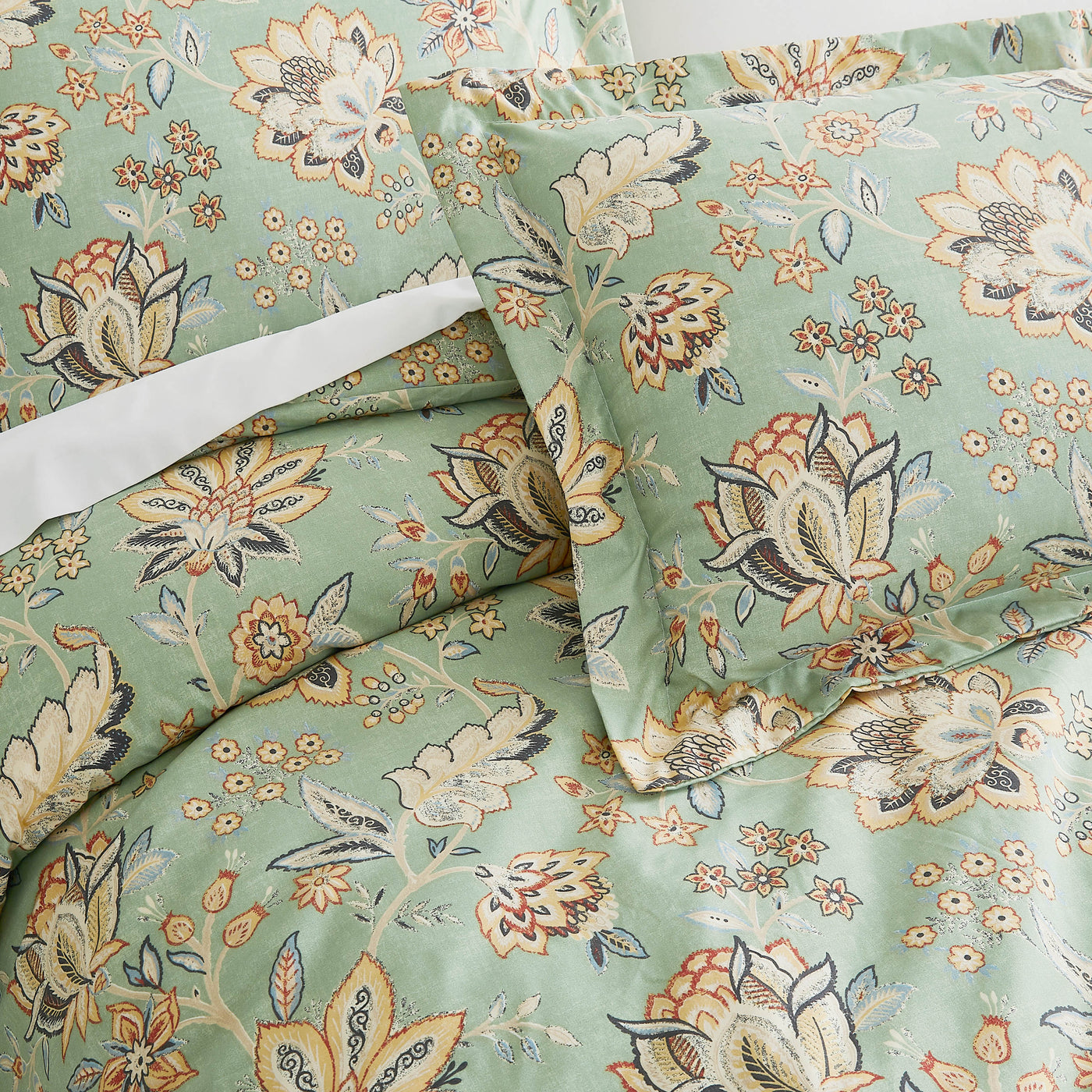Details and Prints of Jacobean Floral Duvet Cover Set in Geen#color_jacobean-floral-green