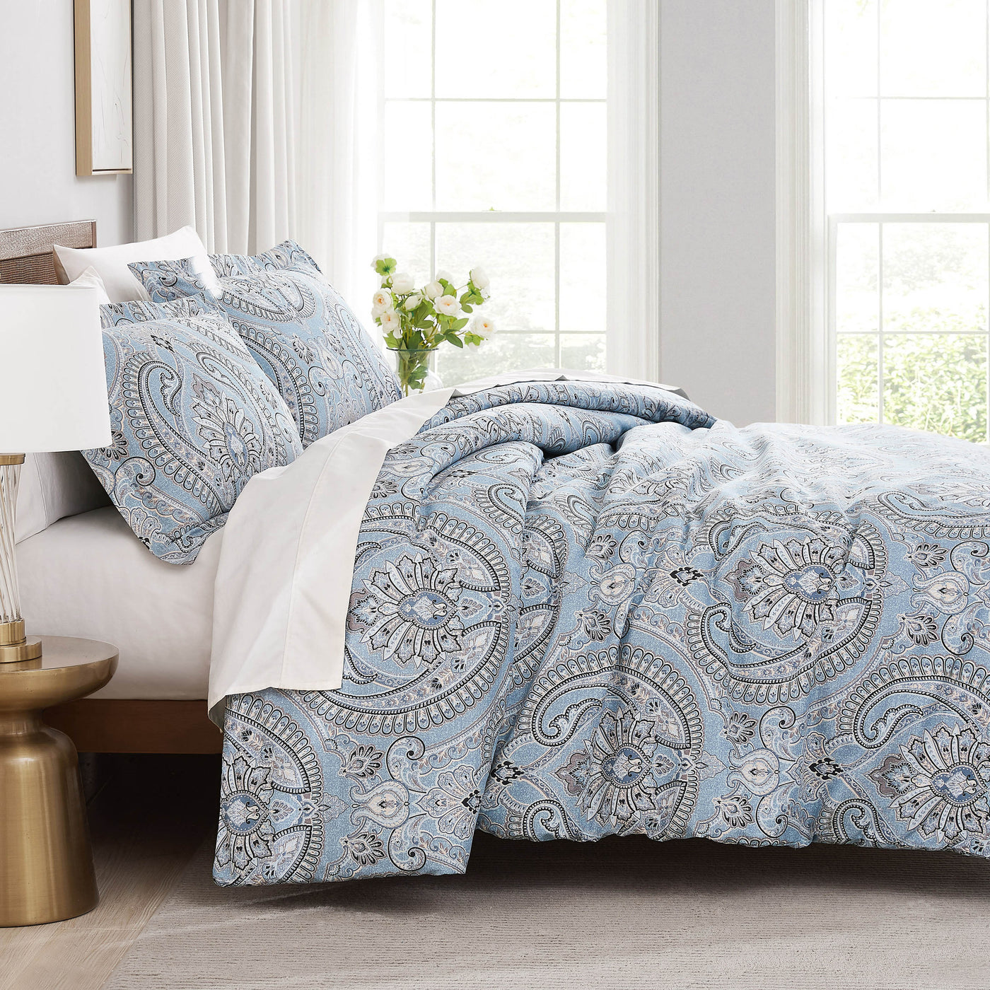 Side View of Sing to Me Duvet Cover Set in Aqua#color_sing-to-me-aqua