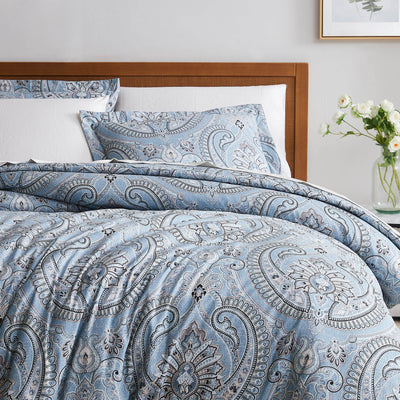 Front View of Sing to Me Duvet Cover Set in Aqua#color_sing-to-me-aqua