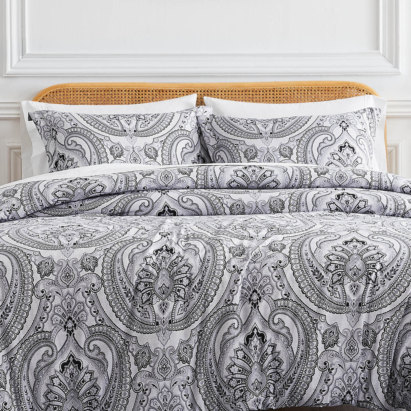 Front View of Sing to Me Duvet Cover Set in Black#color_sing-to-me-black