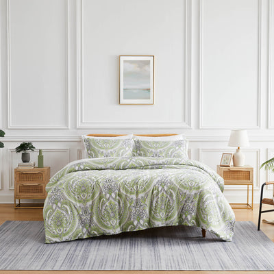 Front View of Sing to Me Duvet Cover Set in Green#color_sing-to-me-green