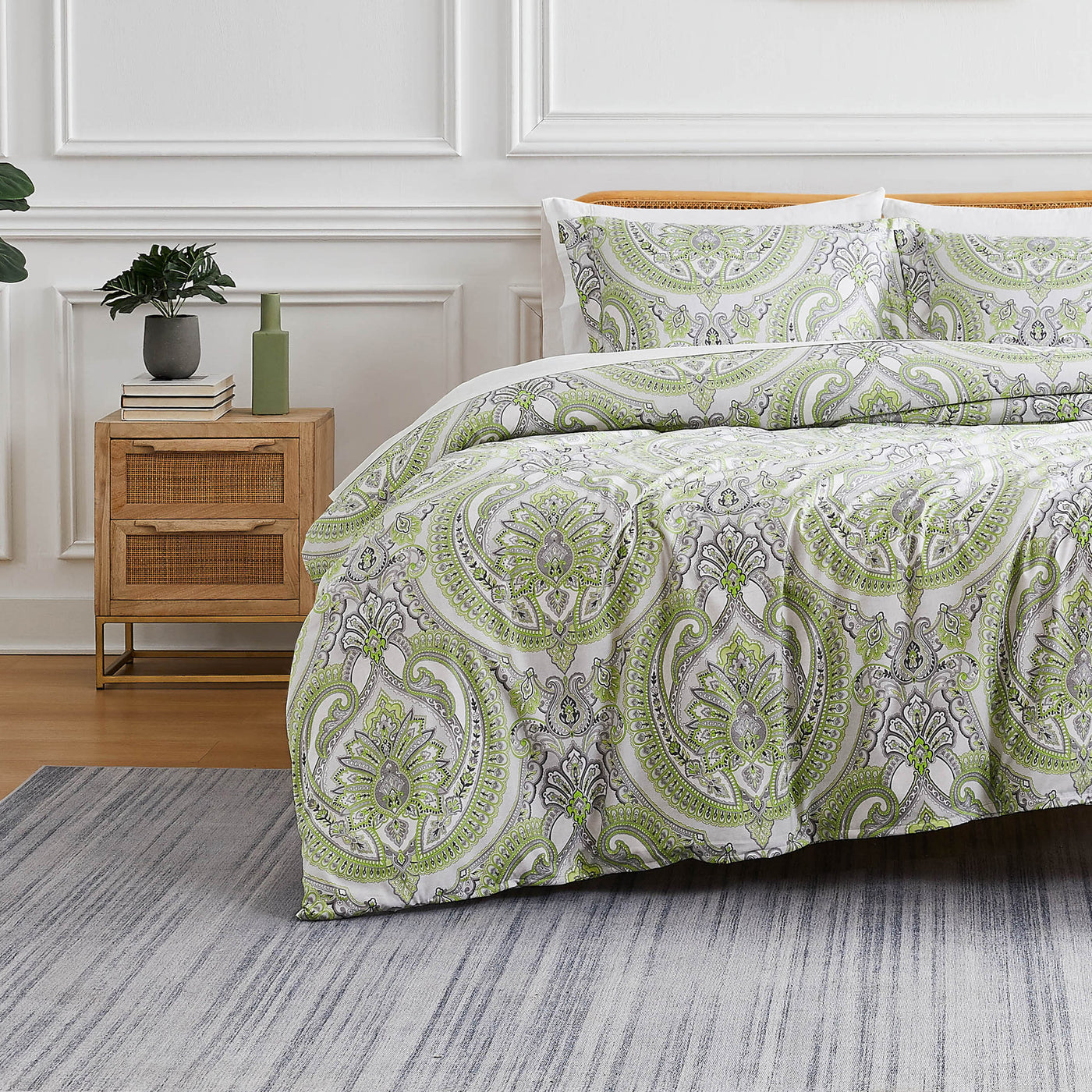 Front View of Sing to Me Duvet Cover Set in Green#color_sing-to-me-green