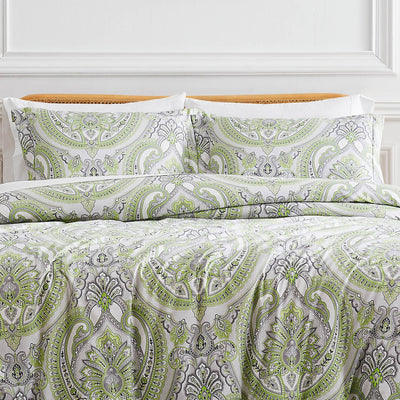 Front View of Sing to Me Duvet Cover Set in Green#color_sing-to-me-green