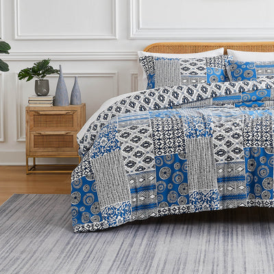 Front View of World Song Duvet Cover Set in Blue#color_world-song-blue