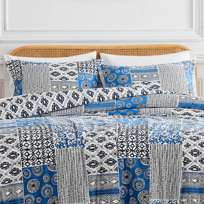 Front View of World Song Duvet Cover Set in Blue#color_world-song-blue