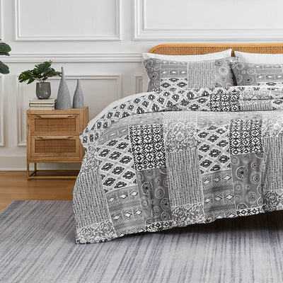 Front View of World Song Duvet Cover Set in Grey#color_world-song-grey