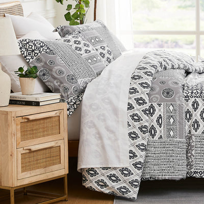 Side View of World Song Duvet Cover Set in Grey#color_world-song-grey