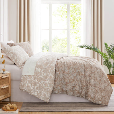 Side View of Sacred Journey Reversible Duvet Cover Set in Taupe#color_sacred-journey-taupe
