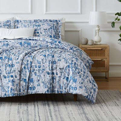 Front View of Rhythm Oversized Comforter Set in Blue#color_rhythm-blue