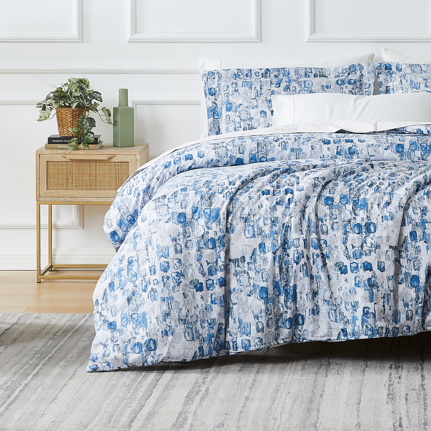 Front View of Rhythm Oversized Comforter Set in Blue#color_rhythm-blue