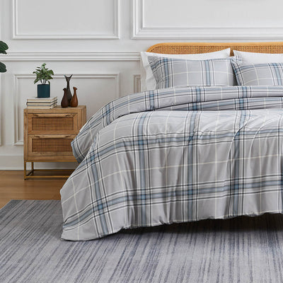 Front View of Purely Plaid Duvet Cover Set in Grey#color_plaid-grey