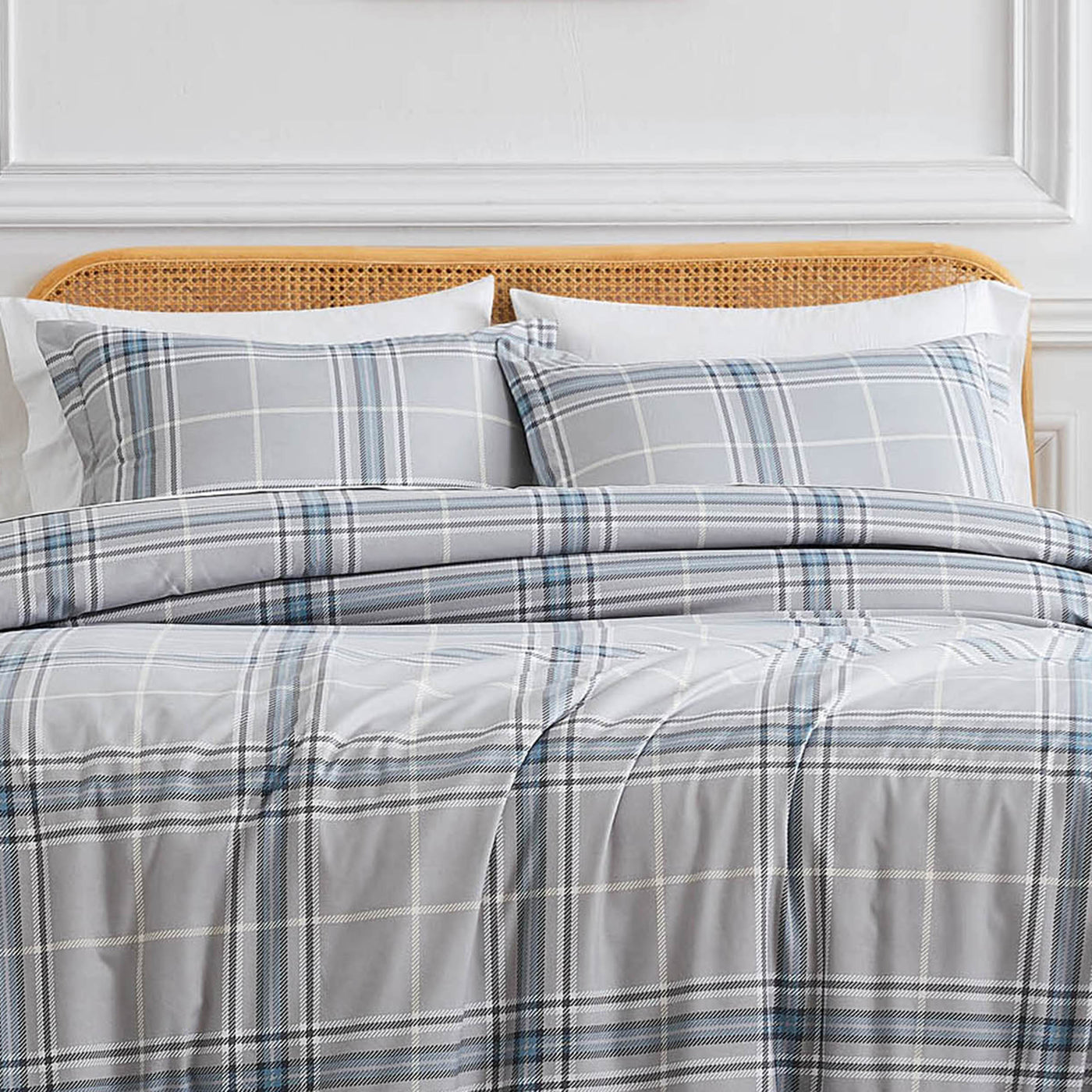Front View of Purely Plaid Duvet Cover Set in Grey#color_plaid-grey