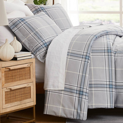 Side View of Purely Plaid Duvet Cover Set in Grey#color_plaid-grey