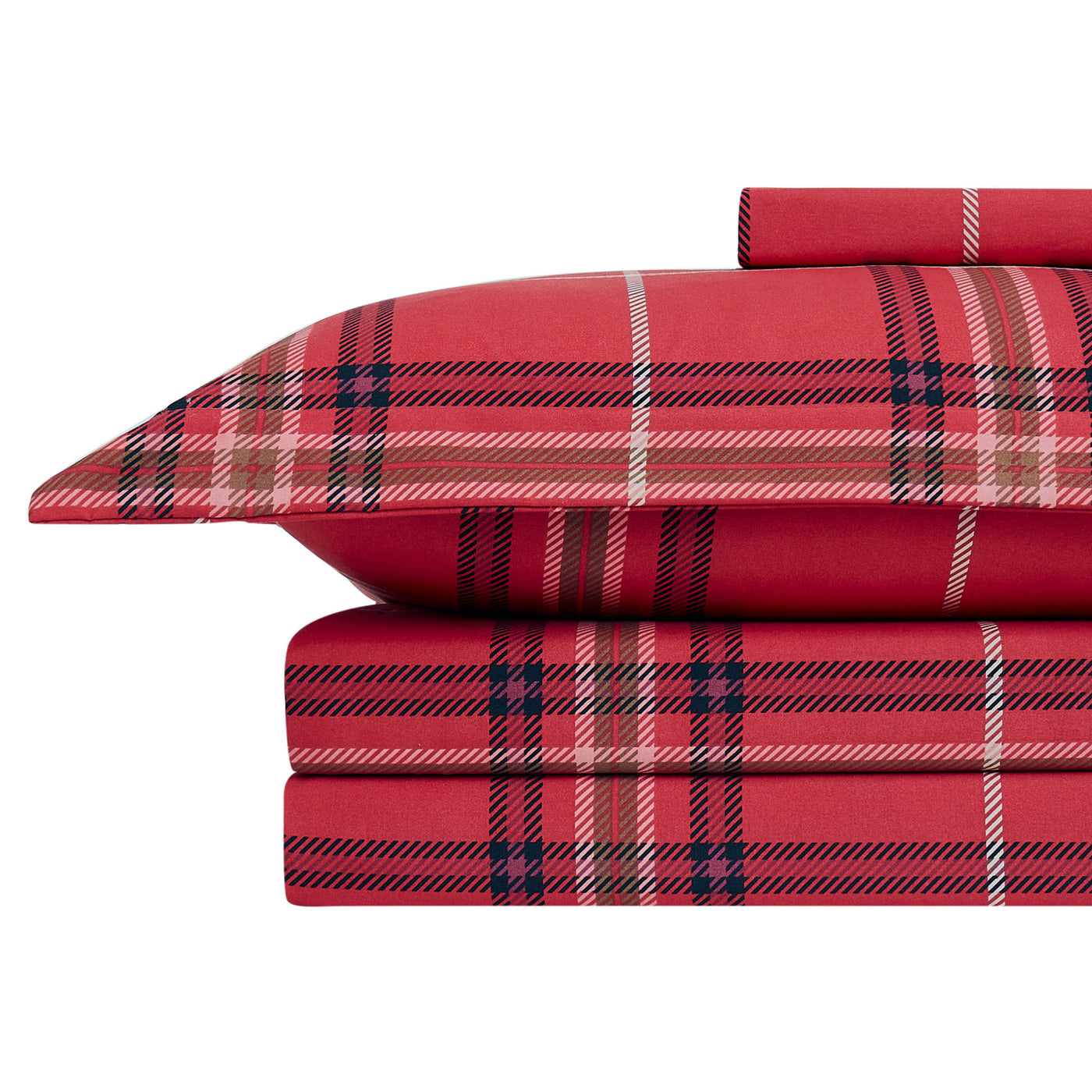 Stack Image of Purely Plaid Duvet Cover Set in Red#color_plaid-red