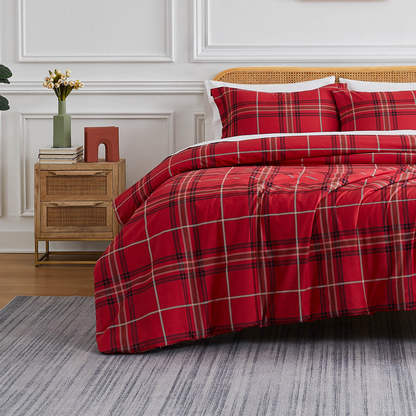 Front View of Purely Plaid Duvet Cover Set in Red#color_plaid-red