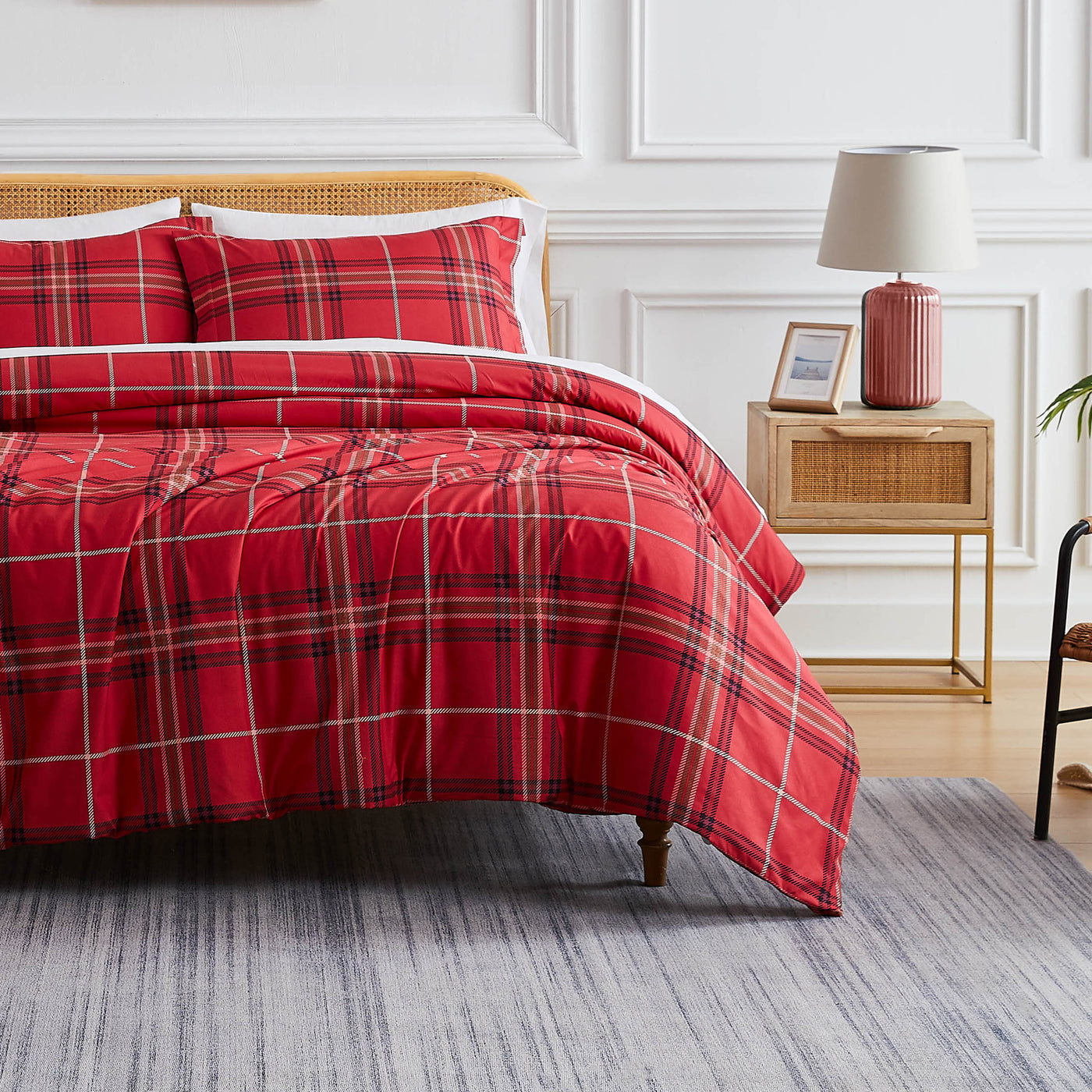 Front View of Purely Plaid Duvet Cover Set in Red#color_plaid-red